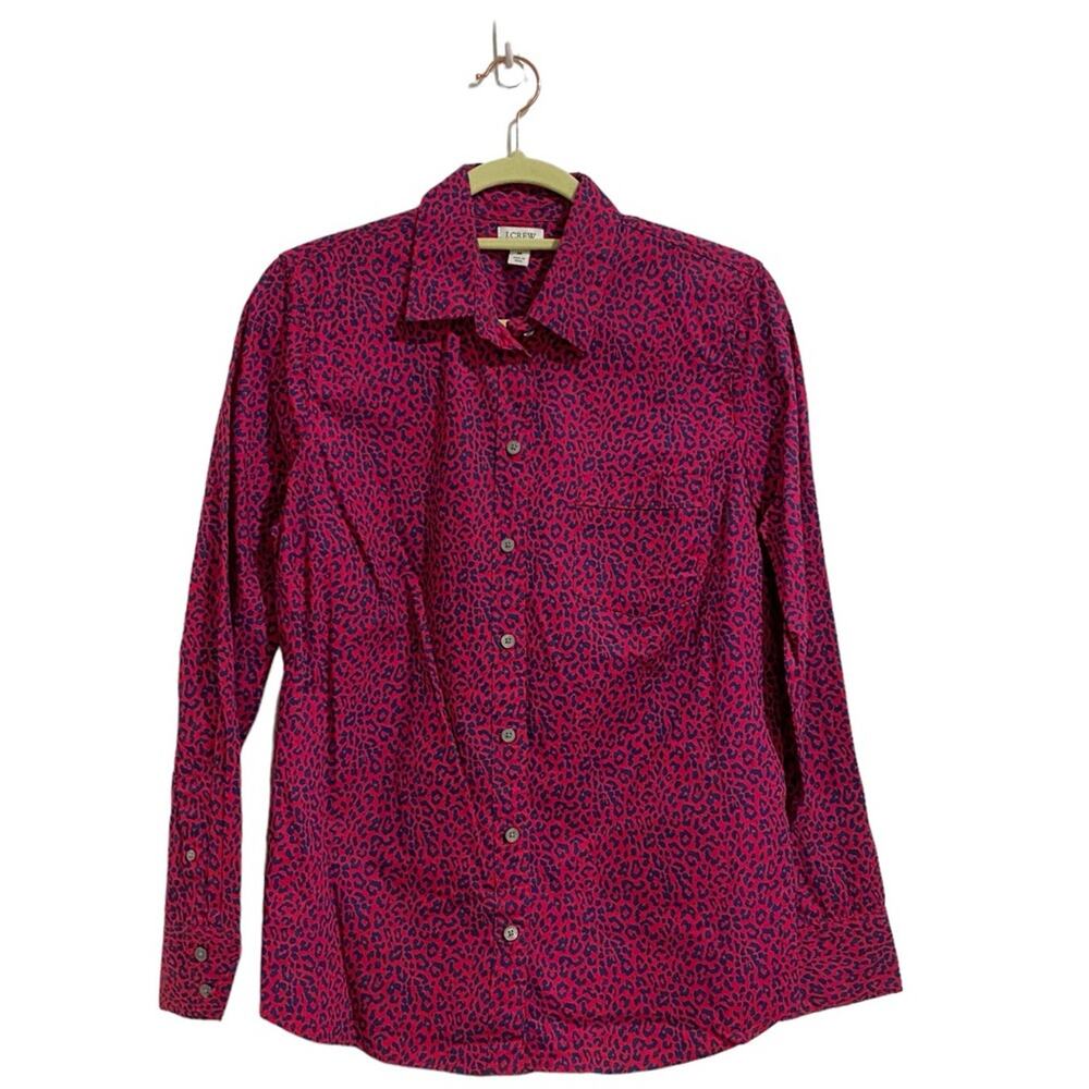 J. Crew Red Leopard Print Button Down Blouse Sz - image 2